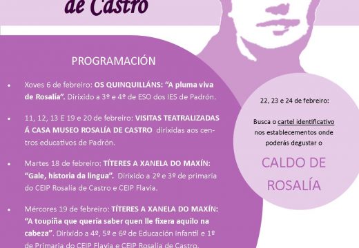 Rosalía de Castro protagoniza a axenda cultural do mes de febreiro en Padrón